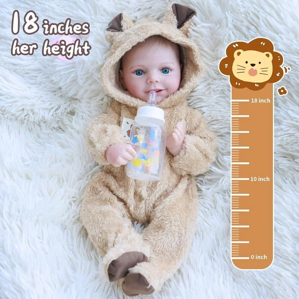 🆕18 Inch Soft Full Silicone Body Lifelike Newborn Smiling Baby Doll Girl